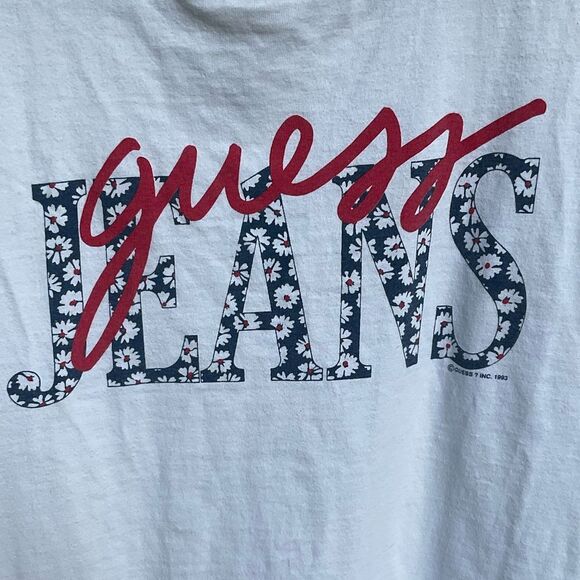 Authentic 90s Guess Jeans Single Stitch Spell Out Logo Tee Shirt Size Medium - Picture 5 of 8